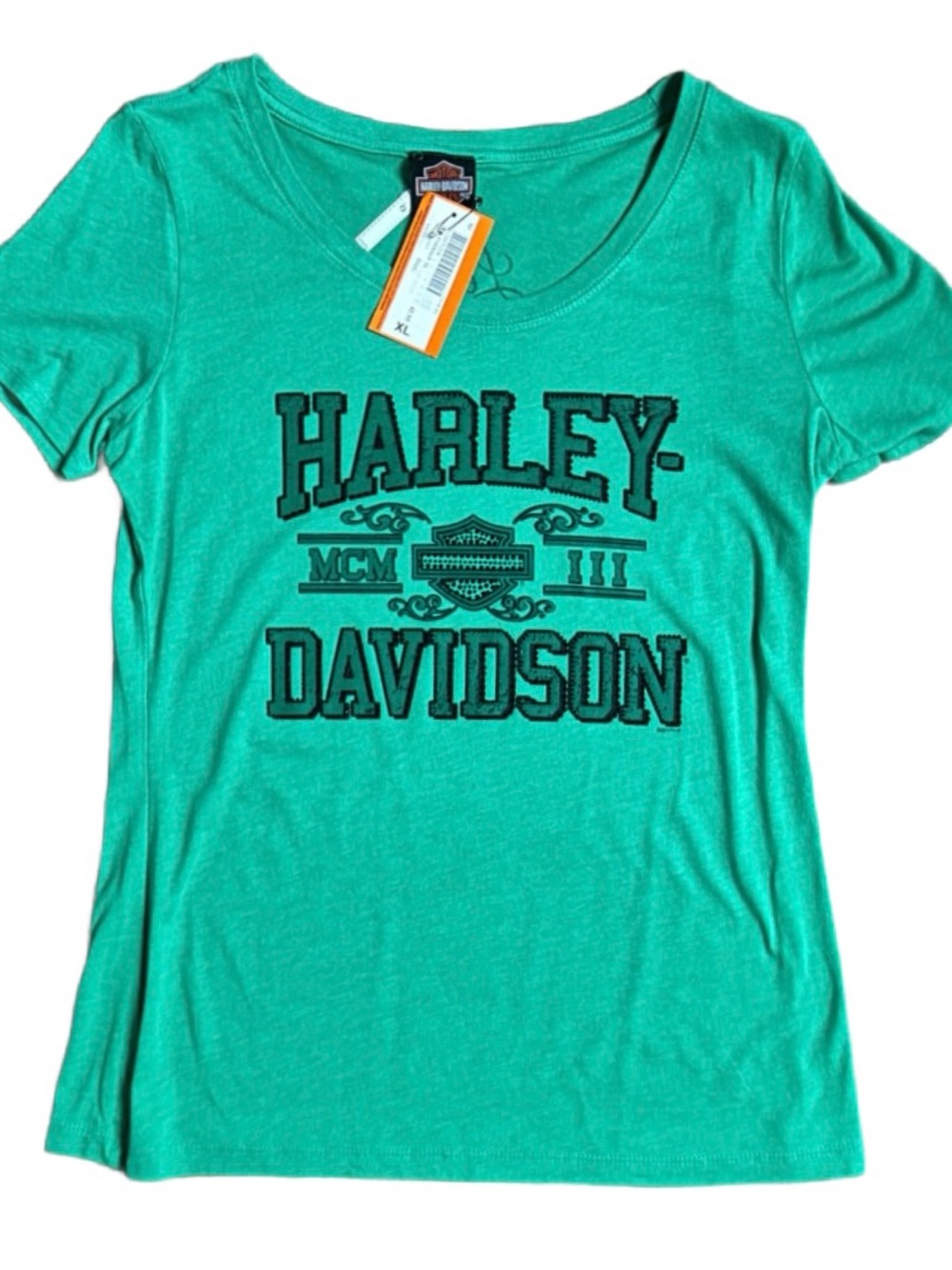Harley -Davidson Green Rhinestones ~ Women’s X-Large ~ Midland, TX. ~ Shirt ~New